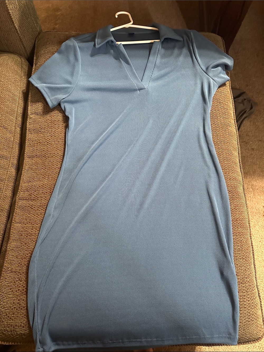 SHEIN Blue Ribbed Polo Collar Knit Dress - Curve 2XL